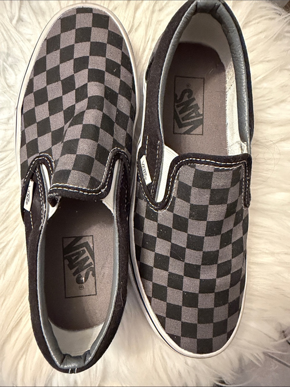 Vans Mens/boys Slip-On Checkerboard Sneakers - Black & Gray